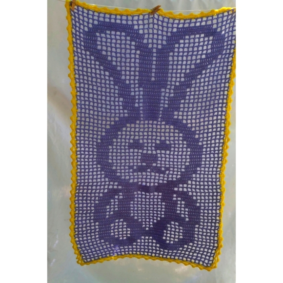 Baby Bunny Purple And Yellow Blanket Handmade Crochet Security Blanket - Picture 2 of 3